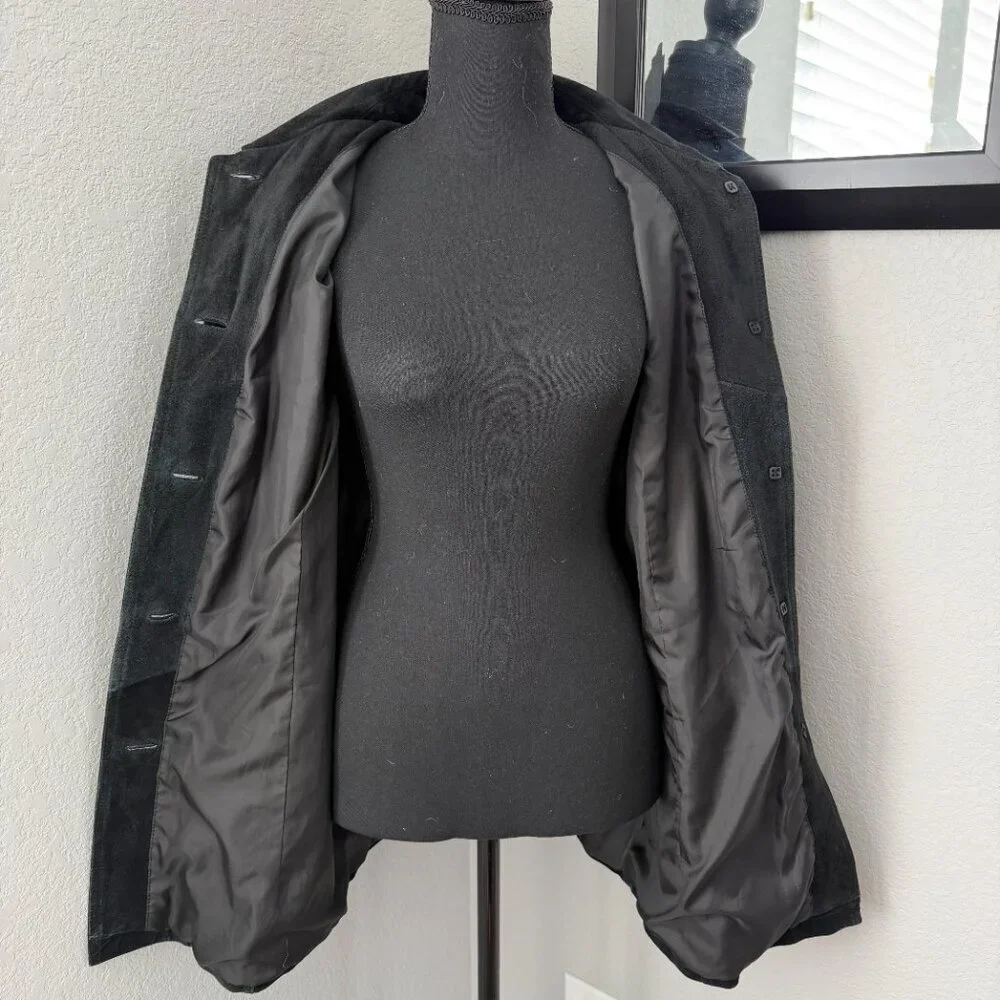 Vintage 90s BERNARDO Suede Leather Car Coat Jacket Black Large
